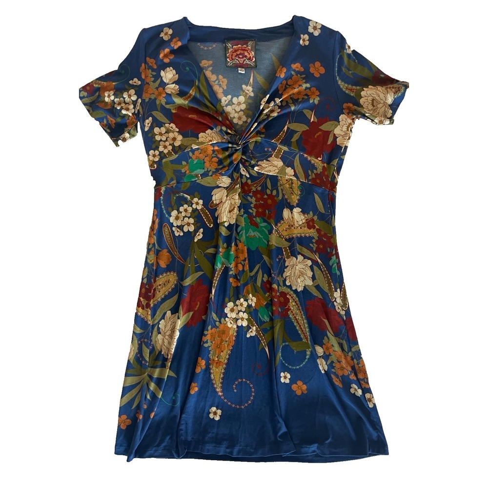 Johnny Was Tee Bee‎ Twist Front Floral Swing Dress Womens Size XS